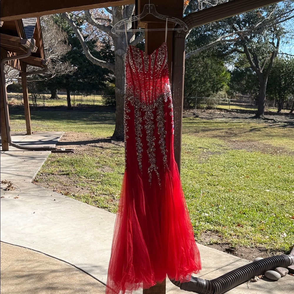 Jovani Vibrant Red Sequin Dress